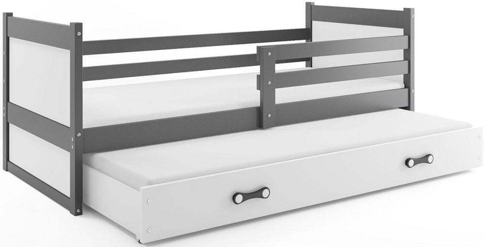 eoshop Detská posteľ s prístelkou RICO 2 80x190 cm, grafitová/biela (Voľba matraca: Penový matrac)